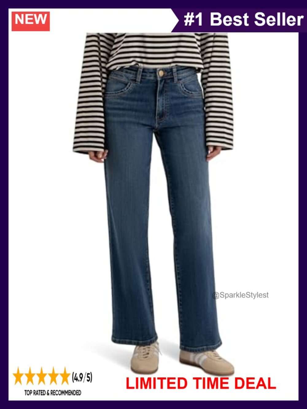 High-Rise Straight Leg Jeans Cotton Blend 5-Pocket Full Length Denim